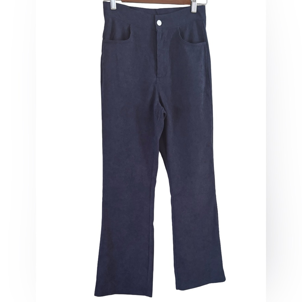 Women’s Lightweight Minimalist Wide Leg Corduroy Pants In Navy Blue Size S NWOT